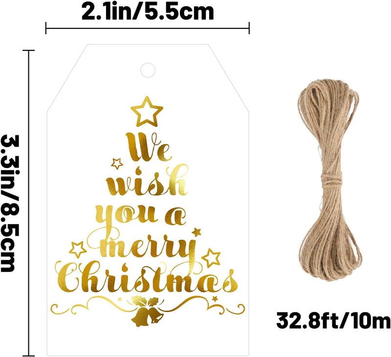 Alynta Christmas Gift Tags with String - Holiday Gift Tags Xmas Tag 50Pcs Gold Foil Merry Christmas Paper Tag for Christmas Presents Gift Wrapping Xmas Decorations (Christmas) - Image 2